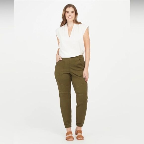 Spanx Stretch Twill Cargo Jogger in Olive sz XS - Picture 1 of 8